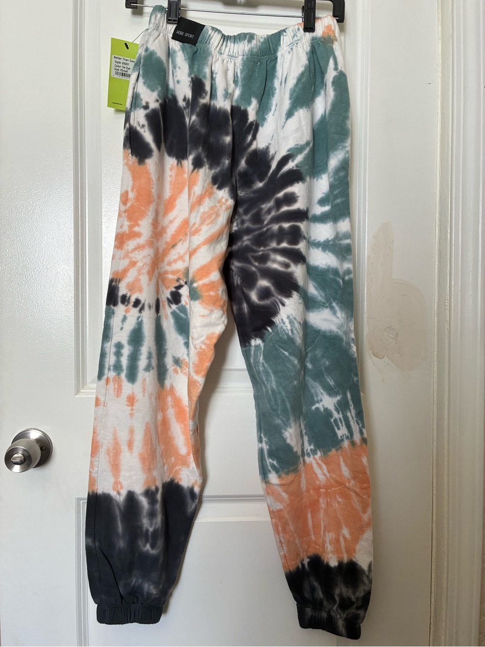 Anthropologie Tie-Dye Track Pants in Green, Orange, Black & White